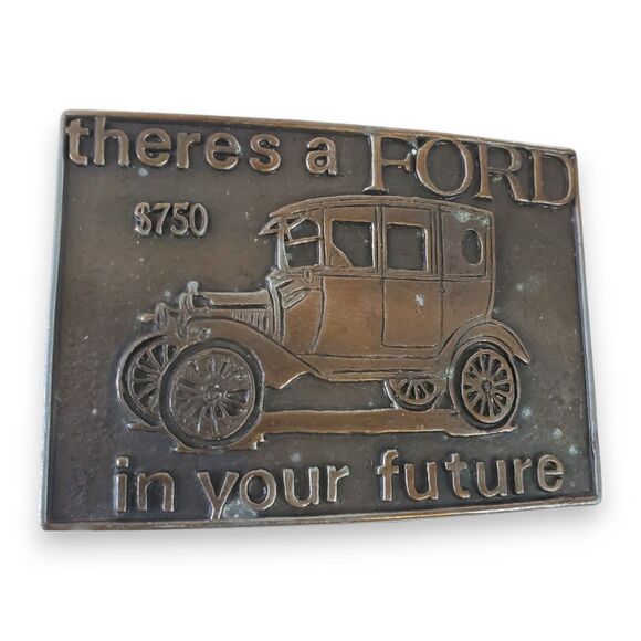 Classic Ford Model T Belt Buckle Brass Tone There's a Ford in Your Future - Picture 1 of 9
